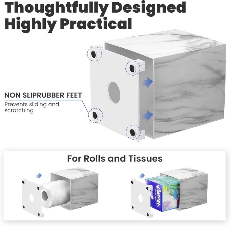 Chintu Tissue Box Cover, Square Facial Acrylic Tissue Holder with 2 Pack Clear Qtip Holder Dispenser, Bathroom Vanity Dresser Night Stand Essentials Accessories Decor, Modern Farmhouse Decor, Marble - Image 3